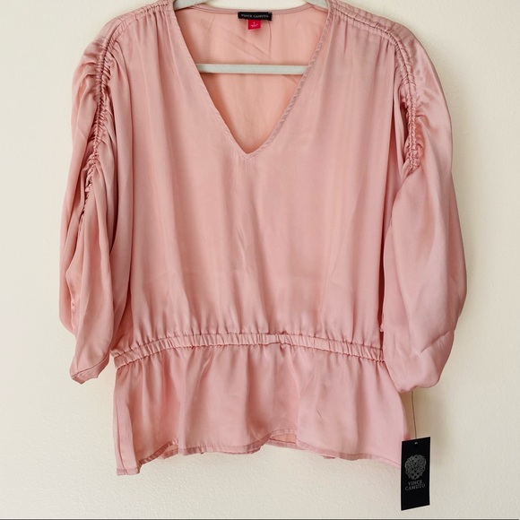 New Vince Camuto Pink Ruched Tie Sleeve Flowy Blouse - Picture 3 of 7